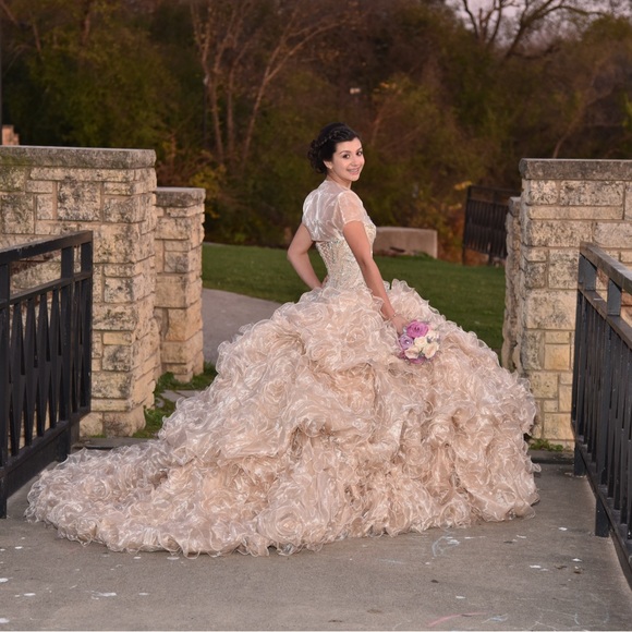 Quinceañera Champagne Strapless dress - Picture 13 of 16